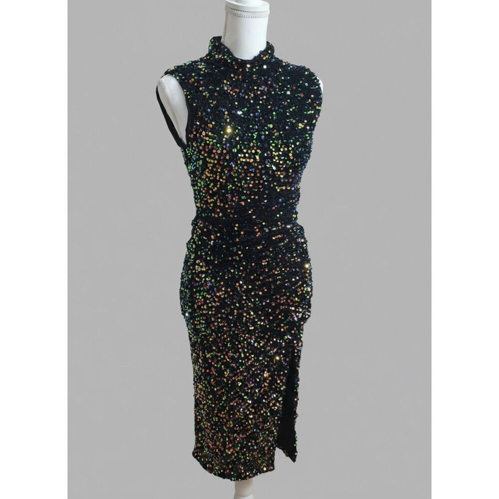 Gorgeous ! Anthropologie - Maya Ruched Cowl-Neck Sequin Mesh Dress (NWT)